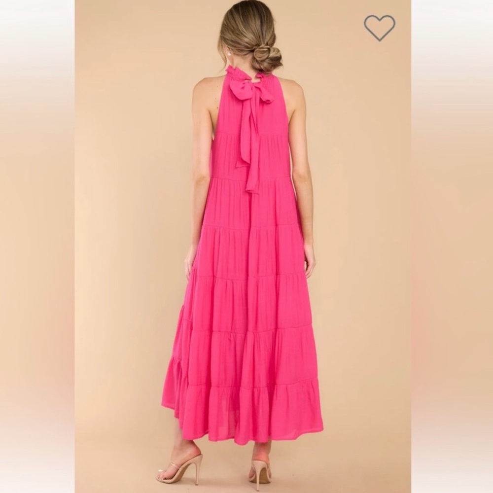 Entro Fuchsia Tiered Halter Flowy Maxi Dress Lined Women Size Large NWT - Picture 2 of 16